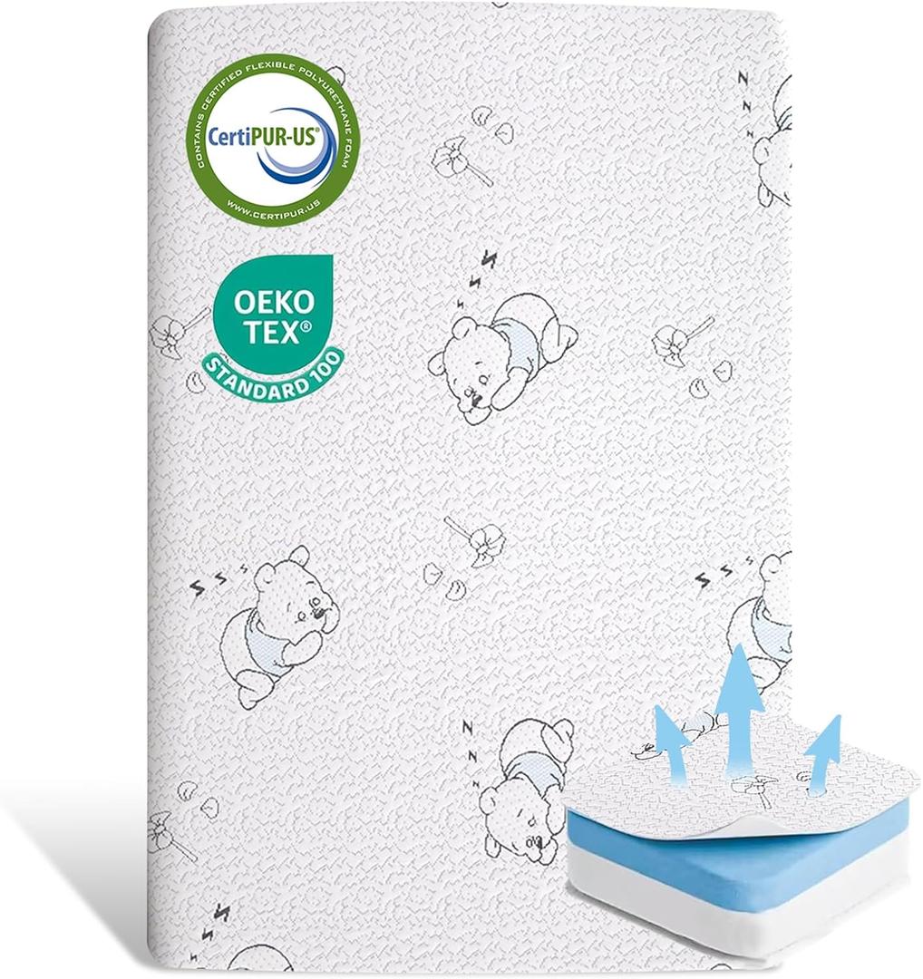 Pack and Play Mattress, 38"x26" Gel Memory Foam Pack N Play Mattresses Pad with Ultra-Soft Jacquard Cover, Portable Dual-Sided Baby Mattress for Pack n Play, Soft, Machine Washable