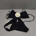 OYOANGLE Women's Women's 2 Piece 3D Rose Bikini Swimsuit Spaghetti Strap High Waisted Bathing Suit Beachwear (Large, Black and Beige)