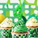 Green Pixel 3rd Birthday Number Candles, Number 3 Candle Cake Topper Decorations for Green Pixel Game Themed Parties, Birthday Cake Candles for Boys Girls Kids Party Supplies