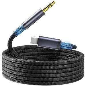 JHAOUS Aux to USB C, USB C to 3.5mm Audio Jack Cable 4.3 ft, Type C to Headphone Cord Car Aux Cable，Compatible for iPhone 16 15 iPad Pro Max, Samsung Galaxy S24 S23 S22 S21 Pixel 4 5, Speakers Black