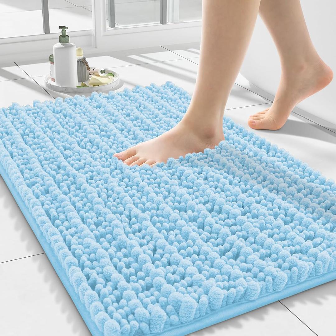 Smiry Bathroom Rugs Mat 24x16, Extra Soft Absorbent Chenille Bath Rugs, Non Slip Rubber Backing Machine Washable Quick Dry Bath Mats for Bathroom Floor, Tub, Shower, Home Decor Accessories, Sky Blue