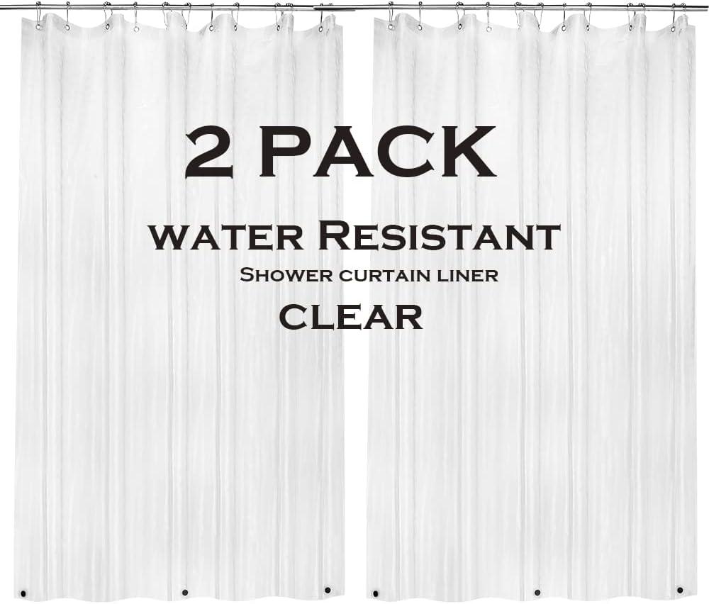 ZEMAHOME 2 Pack PEVA Plastic Shower Curtain Liner Premium Light Weight 72" x 72" Clear Bathroom Shower Showroom Curtain Liner with Rustproof Metal Gromments and Weighted Magnet