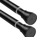 2 Pack Adjustable Tension Rods 28-48 Inch - Black No-Drill Curtain Rods for Windows & Closets | Spring-Loaded with Non-Slip Rubber Ends | 7/8" Diameter