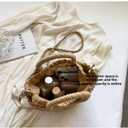 Hand - woven straw tote bags with bow decorations. They have shoulder straps, are convenient and compact, and are stylish small backpacks. They are suitable for vacations, dinners, beaches, camping