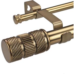 1-1/8 Inch Diameter Antique Gold Curtain Rods with Knurl Design Finial, 36-72 inch Telescoping Double Curtain Rods for window width 24-68 inch, Drapery Rods for Bedroom,Living Room