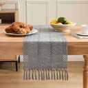 ZeeMart Macrame Style Boho Table Runner, Grey Table Runners 72 Inches Long, Farmhouse Woven Home Decor, 12x72 Inch, Grey