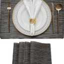 2 x Vinyl Placemats Set of 4, Easy Clean Woven Vinyl Placemats for Dining Table, Indoor/Outdoor Place Mats, Washable PVC Table Mats, Black, 4Pcs
