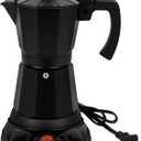 Black Aluminum Electric Moka Pot, 6 Cups Espresso Maker with Dose Reduction Plate, Black, 6 cups, Aluminum Electric Moka Pot