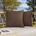Kevin Textile Pack of 2 Outdoor Waterproof Throw Pillow Covers Decorative Farmhouse Checkered Square Solid Cushion Cases for Patio Garden Porch Sofa Brown 18x18 inch