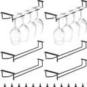 Dicunoy 6 Pack Black Wine Glass Rack, 14 Inch Under Cabinet Stemware Holder, Wall Mounted Iron Wine Glass Hanging Rack for Shelf, Kitchen, Bar, Wine Cellar Storage, Organizer, Display