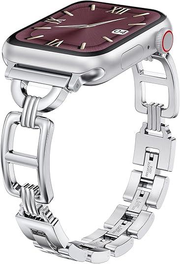 Wearlizer Compatible with Apple Watch Band 42/46/38/40/41/44/45/49mm Women, Dressy Pretty Stainless Steel Metal Strap Fancy Designer Link Bracelet for iWatch Series 11 10 9 8 7 6 5 4 3 SE/Ultra 3 2 1