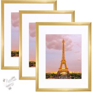 upsimples 11x14 Glass Picture Frame Set of 3 Bundle with 11x14 Plastic Picture Frame Set of 5, Gold Picture Frame for Wall