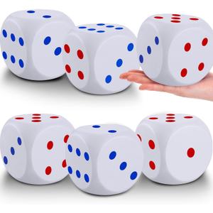 Simgoing 6 Pcs 4 Inch Large Foam Dice Giant Cube with 6 Sided Number Dots Jumbo Soft Slow Big PU Foam Stress Ball for Party Game Math Learning Props Stress Relief Gifts(Classic)
