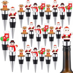 24 Pcs Christmas Wine Bottle Stoppers with Santa Claus Snowman Resin Accessories Zinc-alloy Silicone Wine Stoppers Reusable Corks Gift for Xmas Party Supplies, 4 Styles