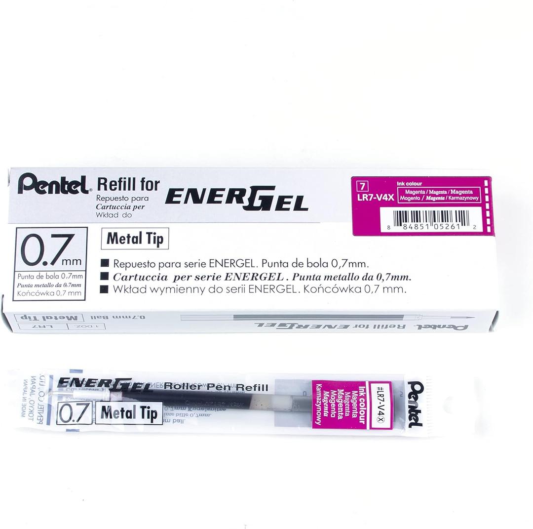 Pentel Refill Ink - For EnerGel Gel Pen, 0.7mm Metal Tip, Medium, Magenta Ink, 12 pack (LR7-V4)