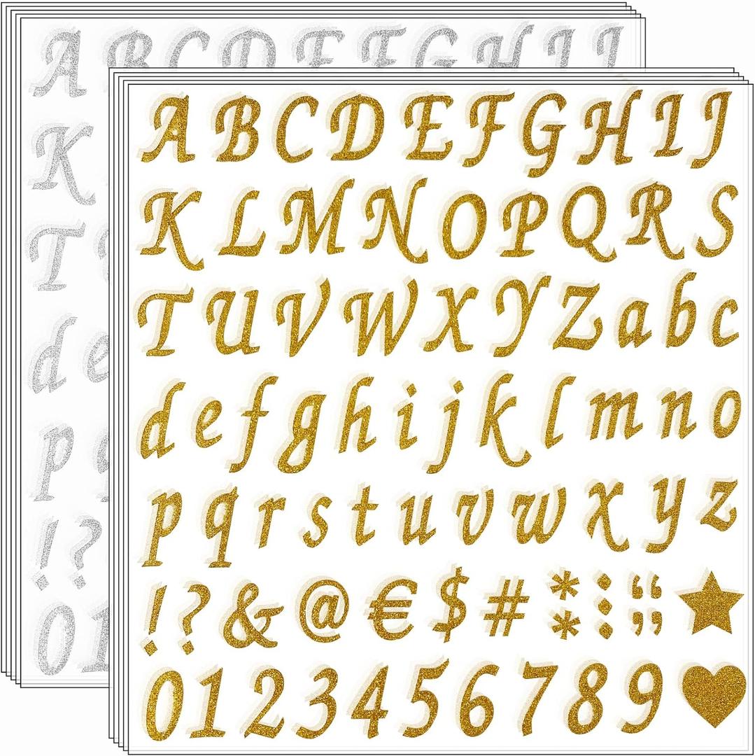800 Piece Glitter Alphabet Letter Stickers - Self Adhesive, Gold & Silver, for Address Number, Grad Cap Decoration, DIY Crafts & Classroom Decor (1 Inch)