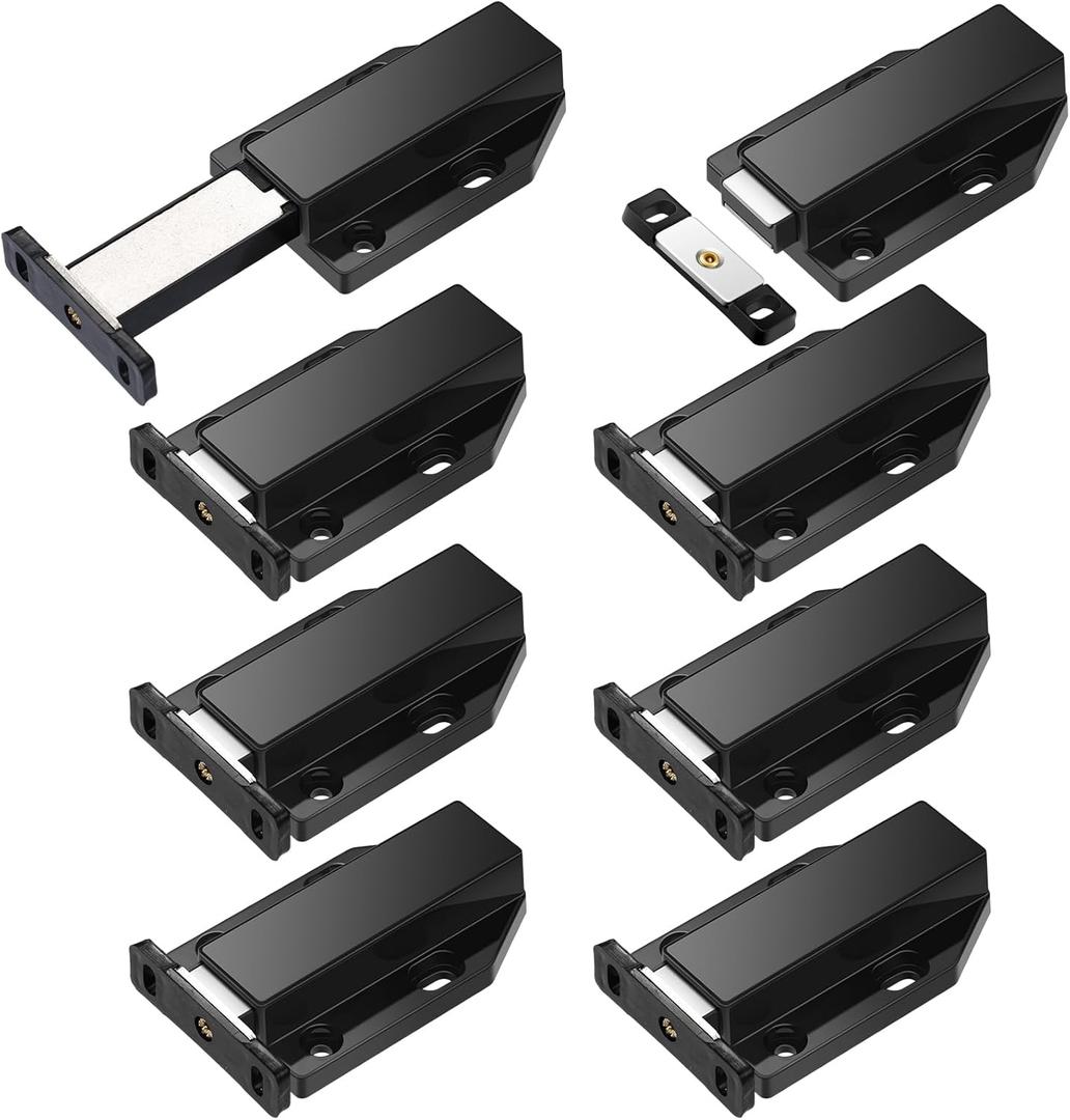 Zonon 8 Pack Magnetic Push Latch Heavy Duty Push to Open Cabinet Hardware Release Touch Latch and Catch Press Out Magnet for Large Door Cabinet Kitchen Drawer Lock (Black)