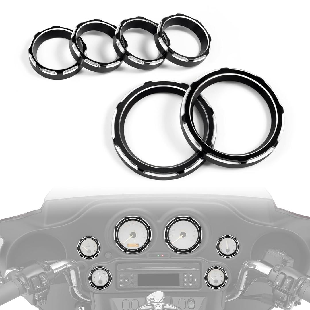 Amazicha 2 Burst Gauge Bezels Covers 4 Speedometer Tachometer Covers Bezels Trim Loop Kit Compatible for 1996-2013 Harley Davidson Touring Electra Glide Street Glide Road Glide Trike (6PCS)