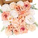 Artificial Flowers Combo Box Set Artificial Bouquets Wedding Flowers for Centerpieces Faux Flowers with Stems Peach Roses Artificial Flowers for Decor
