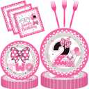 Oh Twodles Party Decorations - 96 Pcs Pink Cartoon Mouse Disposable Paper Dessert Plates Napkins Forks Tableware Set 2nd Birthday Supplies Favors for 2 Years Old Kids Girls Serves 24 Guests