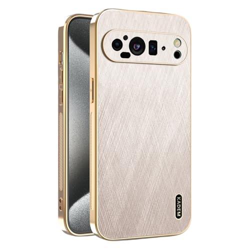 Yarxiawin Phone Case for Google Pixel 9 Shockproof, Golden Thread Texture for Google Pixel 9 Case Silicone Slim Electroplated Black Cover Leather Anti-Fingerprint (Gold)