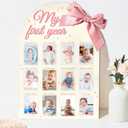 3D Pink Bow My First Year Photo Frame Board Monthly Milestone Wooden Display Board Coquette 1st Birthday Girl Decorations Babys First Year 12 Months Sign Nursery Decor Keepsake Baby Shower Gifts
