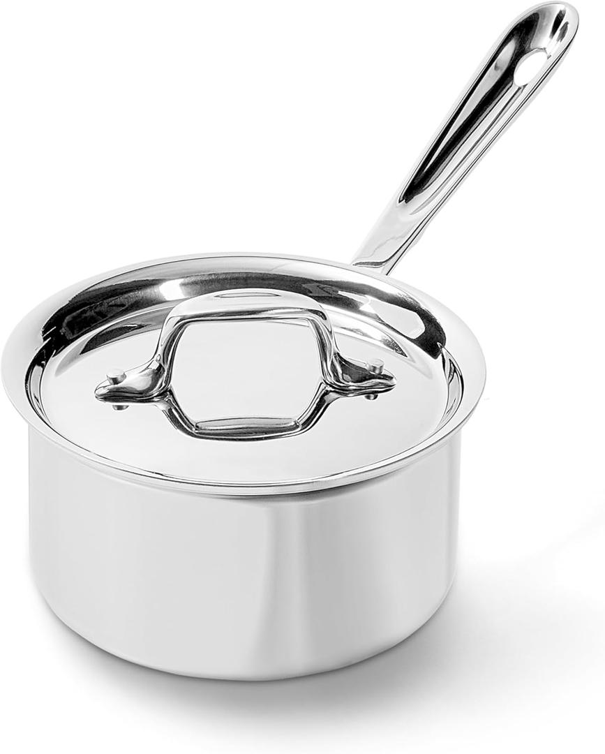 All-Clad D3 3-Ply Stainless Steel Sauce Pan with Lid 1.5 Quart, Induction Oven Broiler Safe 600F, Multipurpose, Compatible w/ All Cooktops, For Restaurant or Home Kitchen, Pots & Pans, Cookware Silver