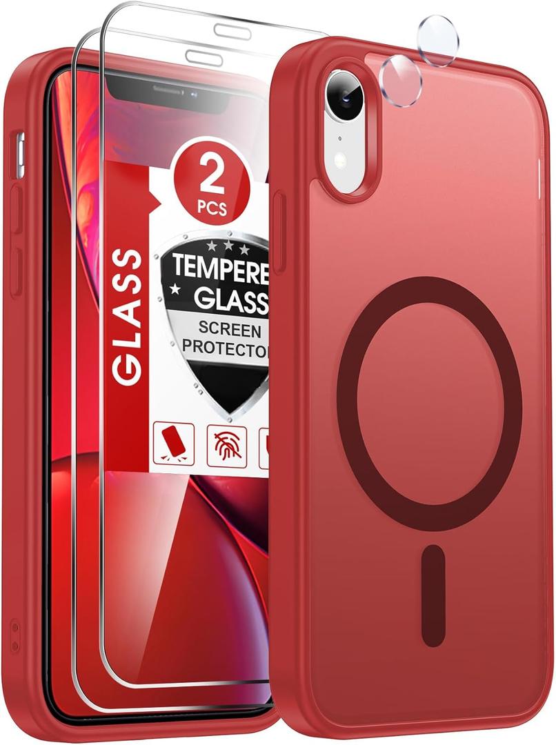 LeYi for iPhone-XR Phone Case Red with Screen Protector X2 + Camera Cover X2:[ MagSafe Compatible] Magnetic Cases for i Phone 10 iphoneXR Military Grade Protective Slim Matte Funda para 10XR, Red