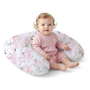 Little Grape Land Nursing Pillow, Upgraded Breast Feeding Pillow for Mom, Breastfeeding Bottle Feeding for 0–16 Months, Machine Washable Cover with Firm Breathable Filling for Tummy Time, Rose Floral