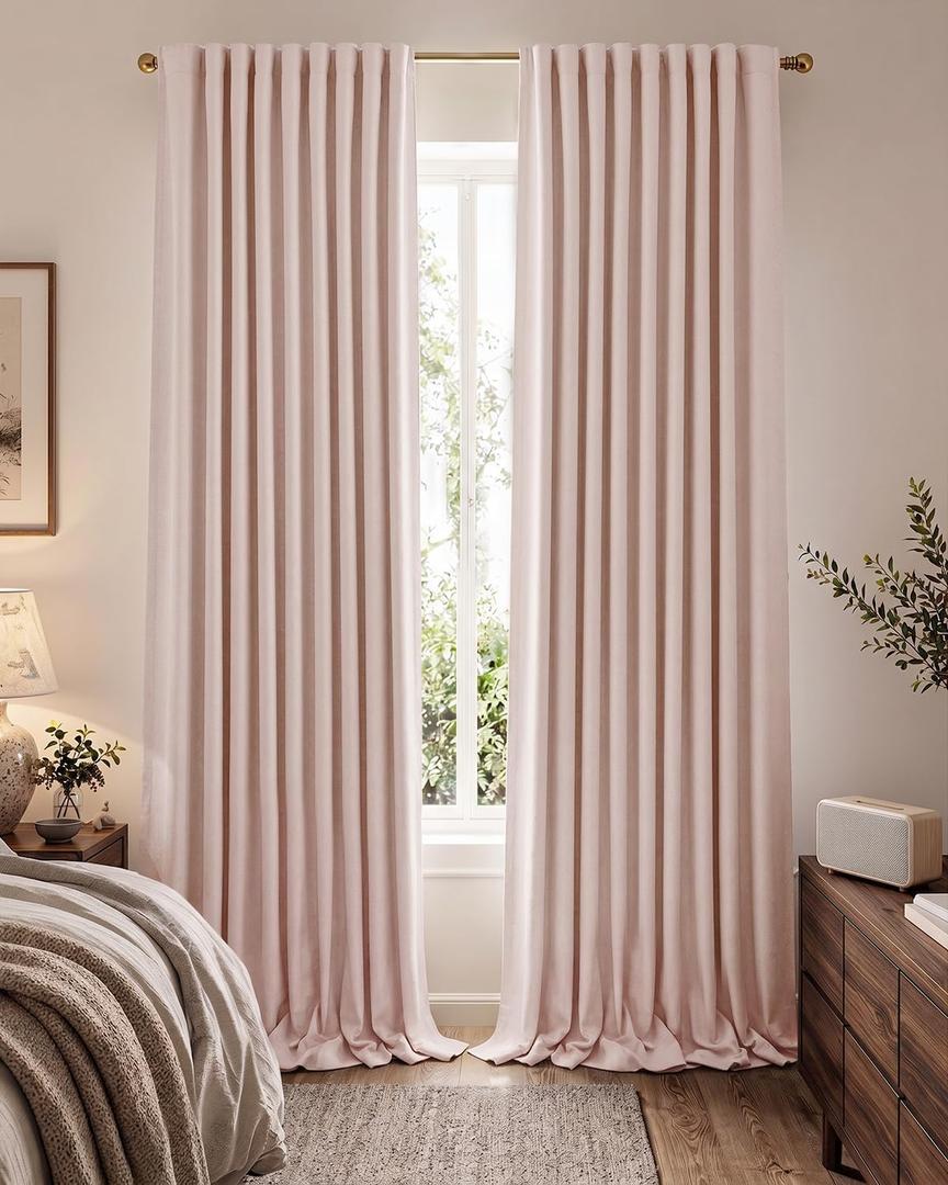 jinchan Pink Blackout Curtains 108 Inch Farmhouse Rod Pocket 2 Panels, 50"W x 108"L
