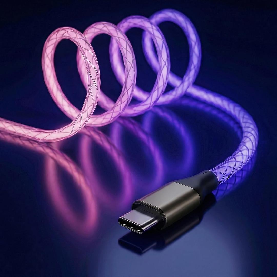 USB C Charger Cable 60W LED Light up USB A to C Cable for iPhone 15/15Pro/ 15Plus/15ProMax MacBook Pro 2020, iPad Pro 2020, iPad Air4, Samsung S23+/S23 Ultra (Pink Purple, 3 FT)