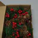 Heyigrow 20 Pcs Christmas Pine Picks, Artificial Needles Branches Red Berries Pine Cones Decoration for Wreath Tree Gift