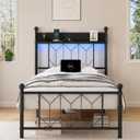 Kiivakii Metal Twin Bed Frame with Charging Station and LED Lights, Black