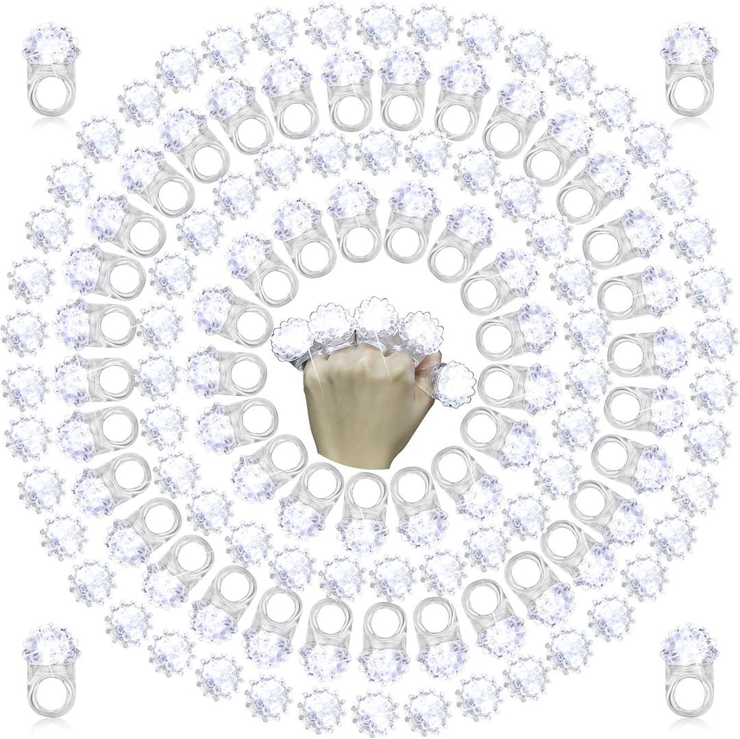 Sosation 100 Pcs Light up Ring LED Flashing Ring Party Favors Glow in The Dark Bumpy Jelly Finger Blinking for Kids Carnival Party Supplies(Clear)