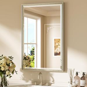Keonjinn Brushed Nickel Bathroom Mirror 24 x 36 Inch, Aluminum Alloy Frame