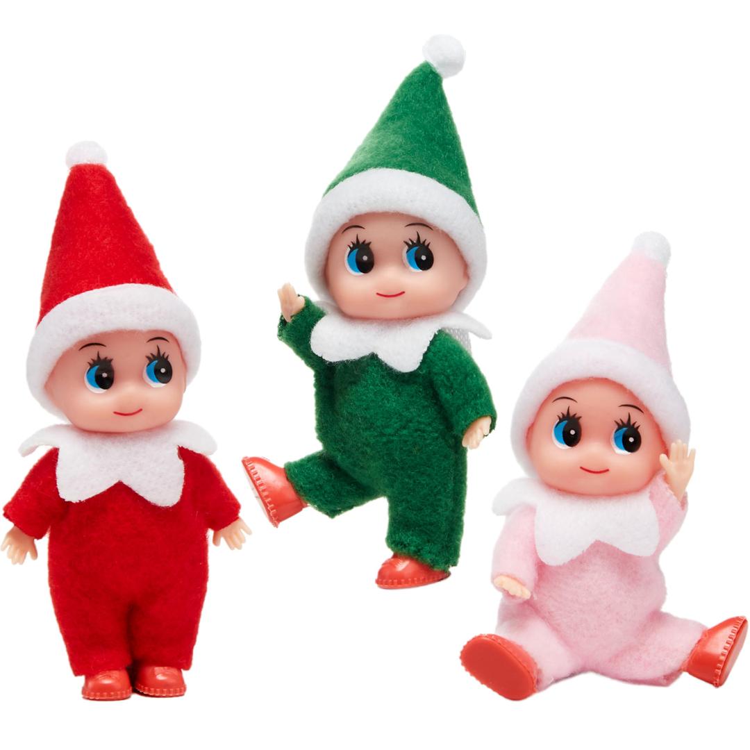 JOYIN Christmas 3PCS Tiny Elf Doll Christmas with 1 red,1 Green and 1 Pink elf Doll,Holiday Decoration Accessories Tiny Gift for Girls Boys Kids Adults