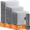 Travel Vacuum Bags with Wireless Charging Air Pump, 12 Pack Vacuum Seal Bags with 3 Sizes for Clothing Travel, Space Saver for Luggage, Business Trip, Home Storage,