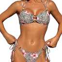 ZAFUL Women's Halter Bikini Sets Strappy O Ring Tie Back Cheeky High Cut Two Piece Bathing Suits Swimsuit Size Medium