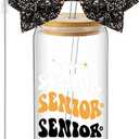Hushee Class of 2027 Senior Night Gifts 16 oz Glass Water Bottle with Lids Straws Glitter Bow Straw Topper Senior 2027 Tumbler Graduation Gift for Her Women Team Coach Player(Black)