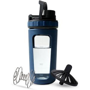 26oz Glass Protein Shaker Bottle, Stainless Steel Mixing Ball & Silicone Sleeve, Odorless, Leak-Proof, BPA-Free, Ideal for Smoothies & Workout Drinks (Steel Blue)