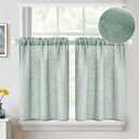 MIULEE Cafe Curtains 36 Inch Length Semi Sheer Light Filtering Half Window Farmhouse Short Linen for Kitchen Bathroom Basement, Rod Pocket Tier 2 Panels W26XL36, Sea Green