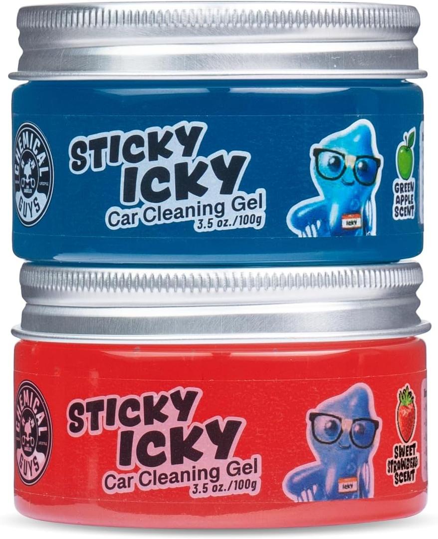 Chemical Guys Sticky Icky Car Cleaning Gel, Green Apple & Sweet Strawberry Scent - Detailing Kit, Car Dust Crevice Cleaner, Slime Auto Air Vent, Cleaning Putty For Keyboard Cleaner (2 Pack) - CJK1002 (3.5 Ounce (Pack of 2))