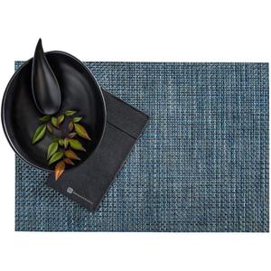 Restaurantware Amalfi 16 x 12 Inch Plastic Placemats Set Of 6 Basketweave Outdoor Placemats - Heat Tolerant No Stain Baltic Blue Vinyl Dining Table Placemats Waterproof Easy To Clean