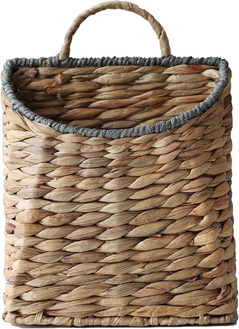 GYASVWU Woven Hanging Basket Water Hyacinth Hanging Wall Basket Wicker Handmade Baskets for Garden Farmhouse Home (Paper rope mouth)
