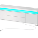 Rolanstar TV Stand with Power Outlet & LED Lights, Modern Entertainment Center for 32/43/50/55/65 Inchs TVs, TV Table, Universal Gaming LED TV Media Stand with Large Storage Cabinet