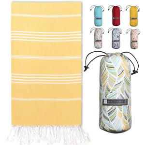 BAY LAUREL Turkish Beach Towel with Travel Bag 39 x 71 Quick Dry Sand Free Lightweight Large Oversized Towels Light, Color: Dandelion With Floral Bag