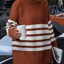 PRETTYGARDEN Women Oversized Striped Turtleneck Sweater 2025 Fall Fashion Long Sleeve Pullover Winter Chunky Knit Jumper Tops (Brown)