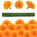 80 Pcs Artificial Marigold Flowers,2" Silk Marigold Flower Heads with Stems,Orange Flowers Artificial for Diwali Decor,Indian Wedding,Home,DIY Wreath Garland,Day of The Dead Decorations