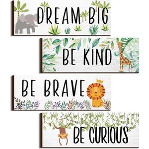 4 Pieces Woodland Nursery Decor Baby Safari Nursery Decor Kids Cute Jungle Animal Room Decor Nursery Decorations for Baby boy Bedroom Toddler Room 11x 3.9 Inches (White Background, Lively Animals)