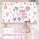 2 x One Silly Goose Birthday Backdrop Banner Decor Girl, 3 x 5Ft Silly Goose Pink Bow First Birthday Decorations for Girl Photo Props